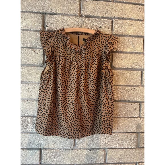 J.Crew Tops - J.Crew Polka Dot Ruffle Sleeve Brown & Black Blouse Womens M